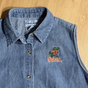 VTG Florida Gators Women's Denim Sleeveless Shirt Medium Embroidered Y2K 90s